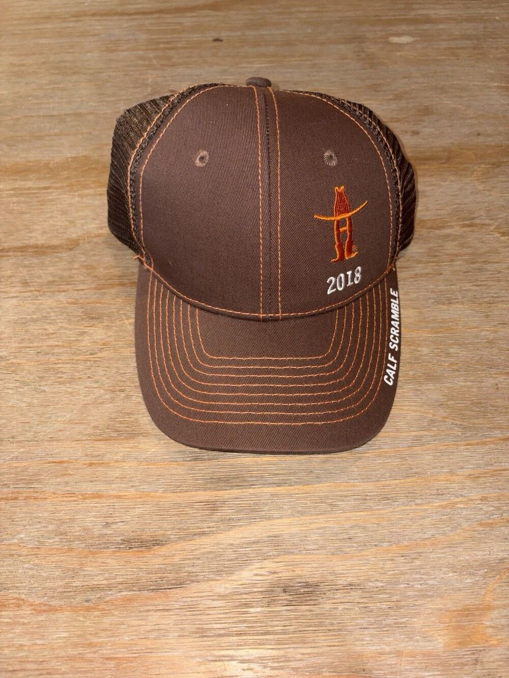 2018 Houston Rodeo Calf Scramble Trucker Hat Brown Orange HLSR Adjustable Cap